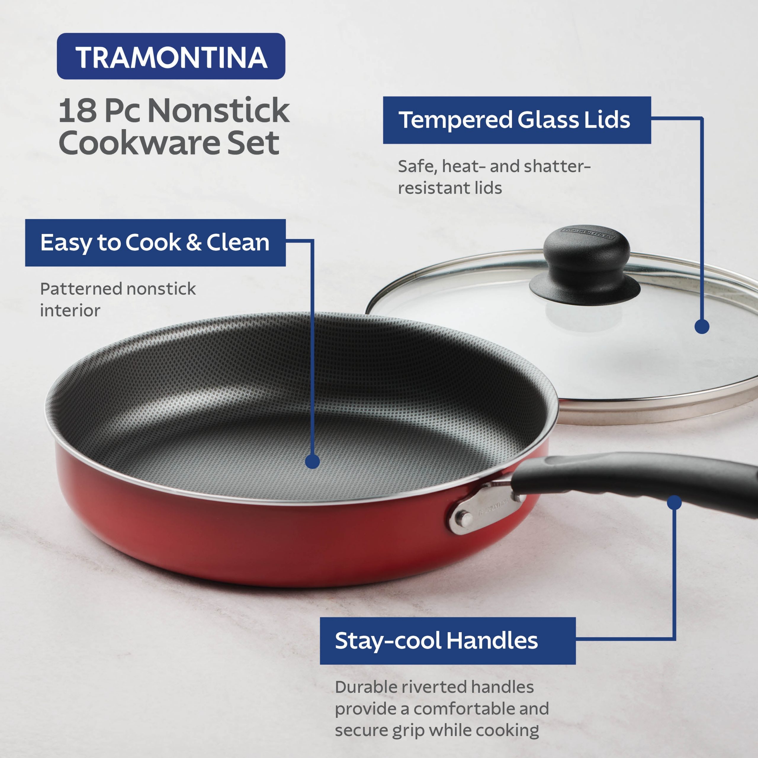 Tramontina Primaware Non-Stick Cookware Set, 18 Piece - Zars Buy